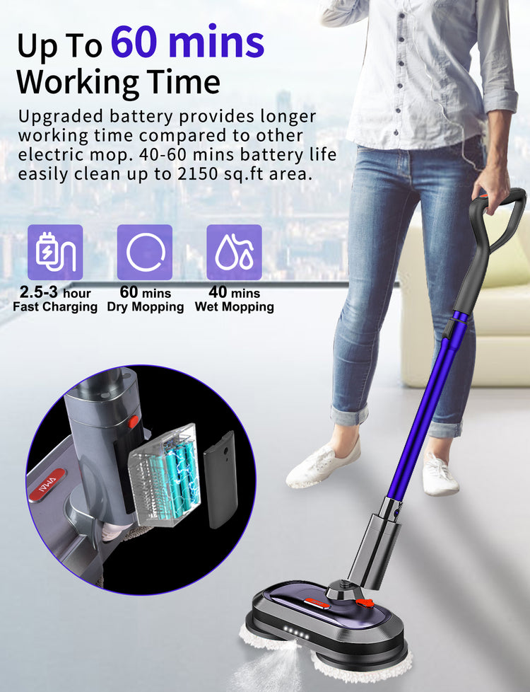 Cordless Electric Mop with 300ml Water Tank (Purple)